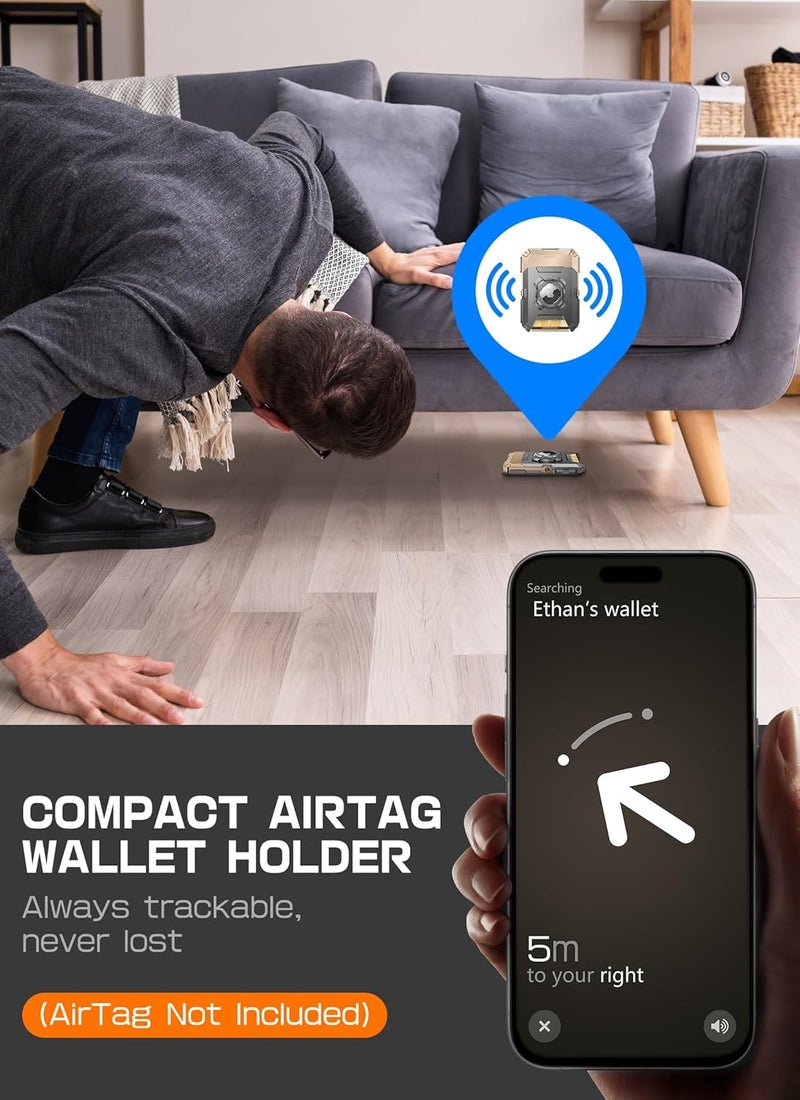 SupCase محفظة ماغ سيف مع حامل آير تاج، محفظة مغناطيسية للرجال، [تحمل 5 بطاقات] [حامل قابل للتعديل] [حماية RFID] حامل بطاقات ثلاثي القوائم لسلسلة آيفون 17/16/15/14/13/12، ذهب صحراوي - Image 3